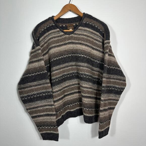 REI Handcrafted Sweater XL Brown Gray Striped Wool Blend Peru VTG Rolled Neck - Picture 6 of 7